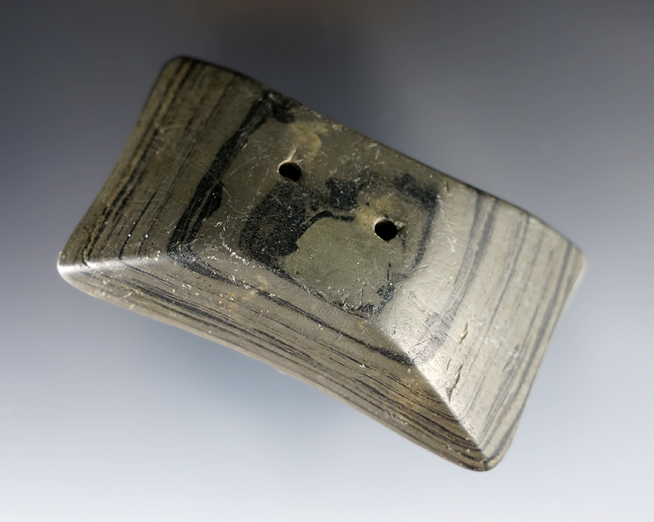 3 1/4" Adena Semi-Keeled Gorget found in Adams Co., Ohio. Pictured in "Who's Who" #6!