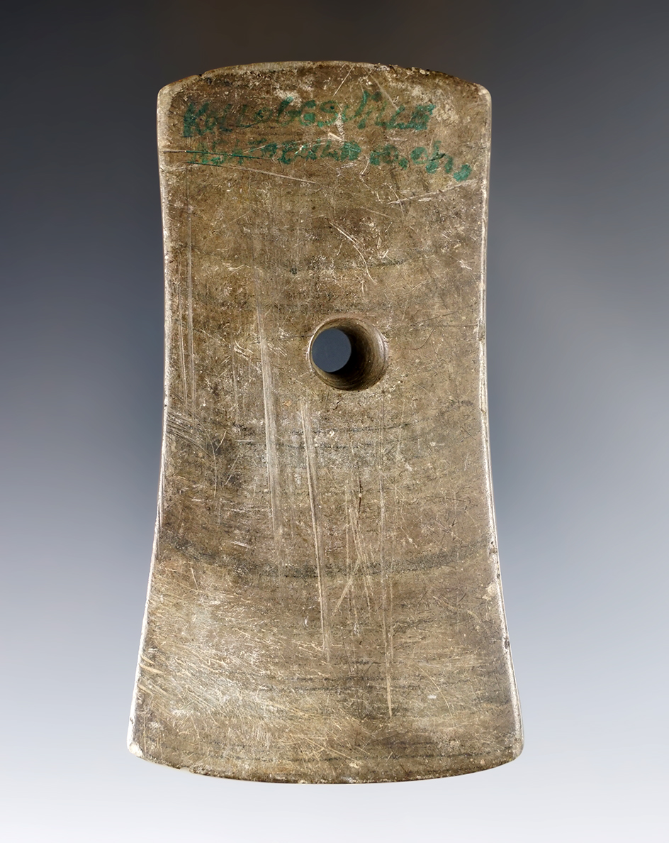 3 3/4" Adena Bell Pendant found in or near Kelloggville, Ashtabula Co., Ohio. Pictured!   Ex. Wm. Platt