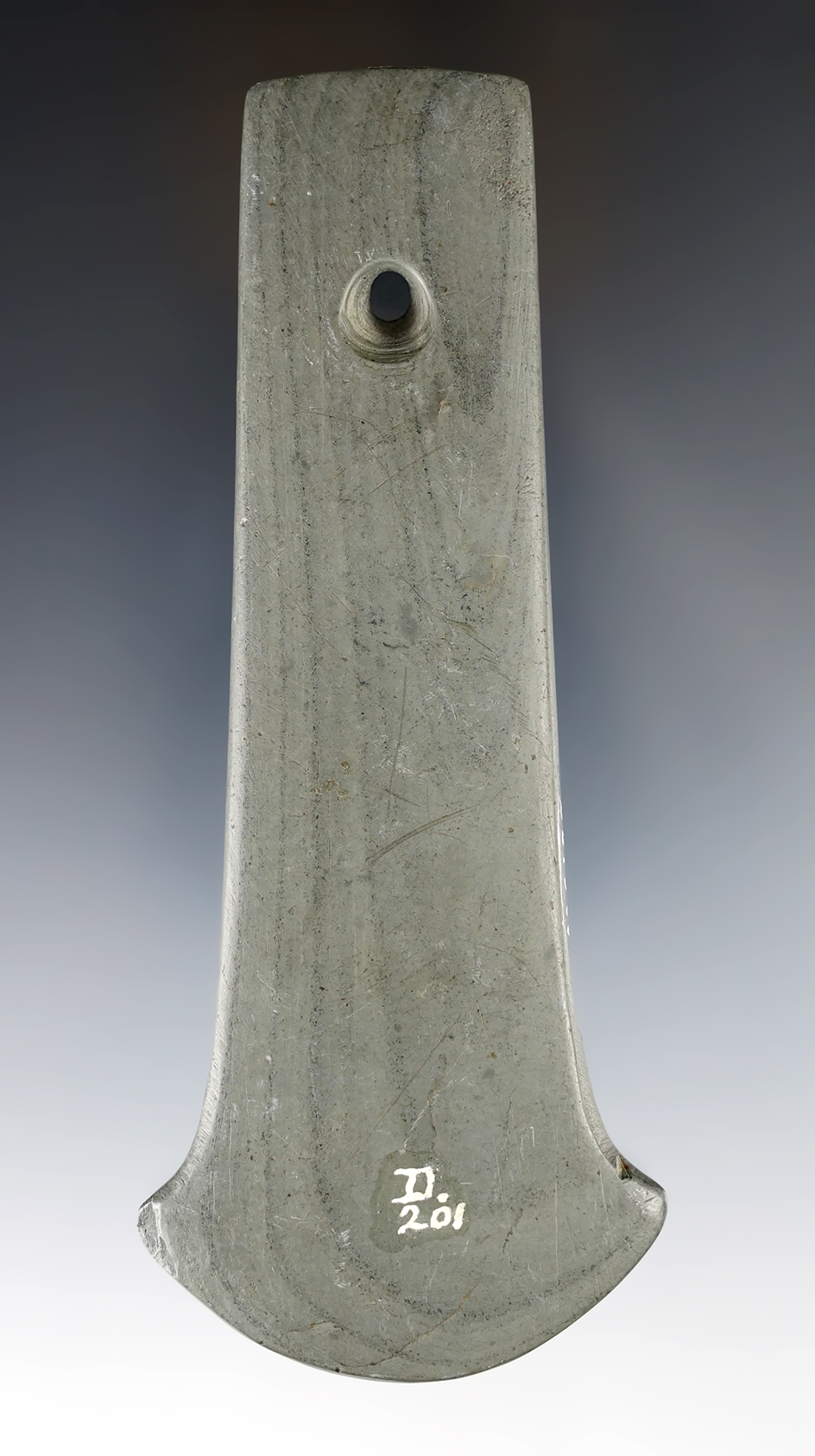 5 1/16" Adena Anchor Pendant made from Banded Slate.  Montgomery Co., Ohio. Dean Driskill