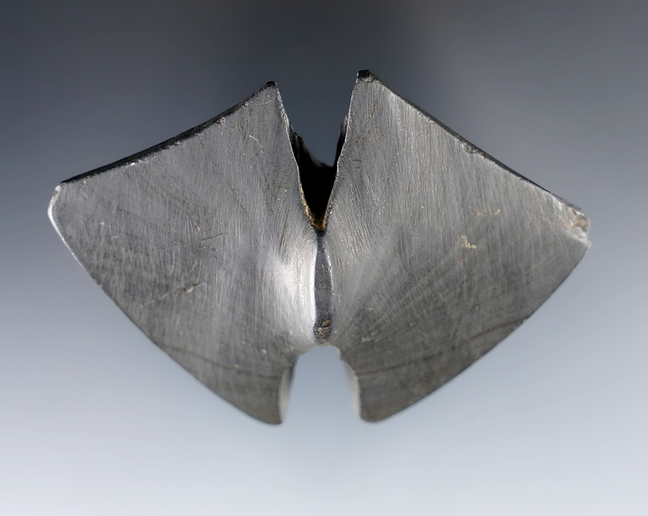 Miniature 3 1/4" Archaic Double Notch Wing Bannerstone - Perth Co., Ontario. Ex.  Kirk Whaley,