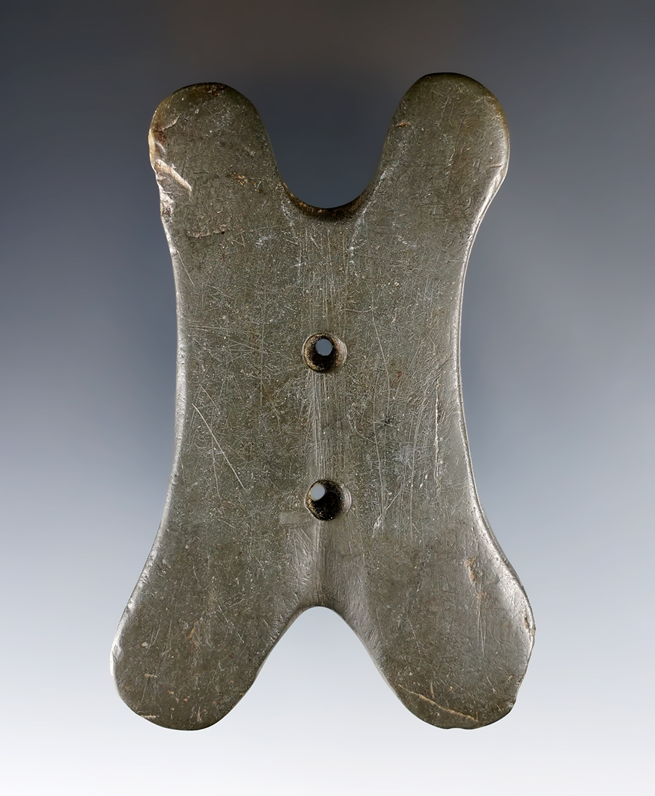 3 5/8" Hopewell Reel Gorget found in Miami Co., Ohio. Pictured in "Prehistoric American", Volume 26