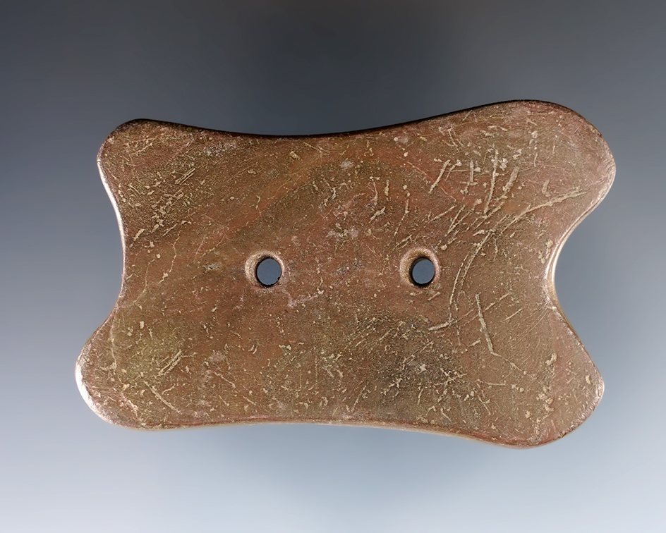 3" Hopewell Reel Gorget found in or near Oceola, Tod Twp., Crawford Co., Ohio. 