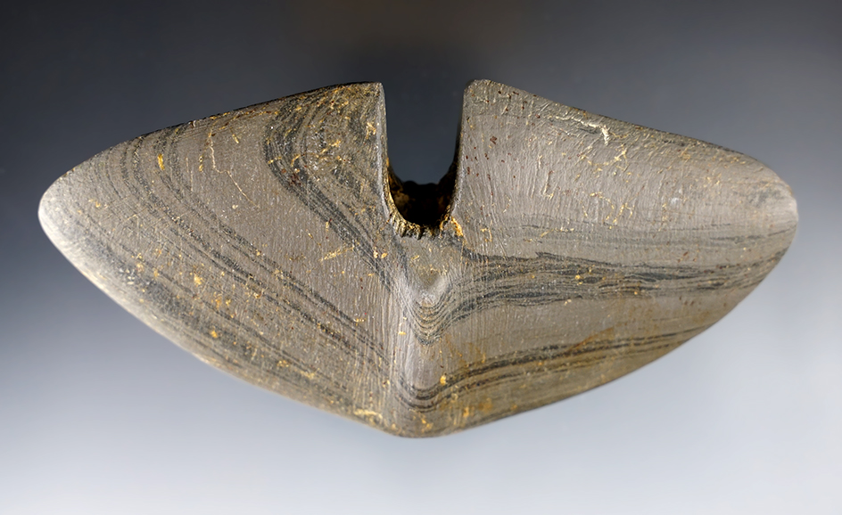 5" Archaic Single Notch Wing Bannerstone made from green and black Banded Slate. Jackson COA. 