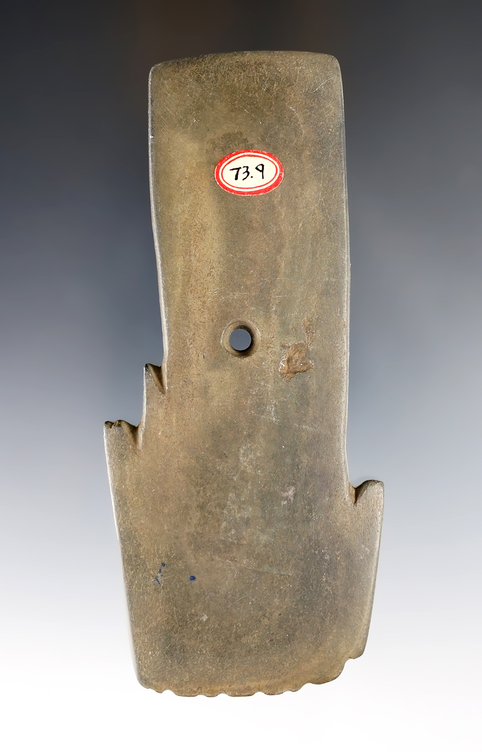 Very unique 4 3/4" Hopewell Shovel Pendant with a fringed bottom. Found in Morgan Co., Ohio. 