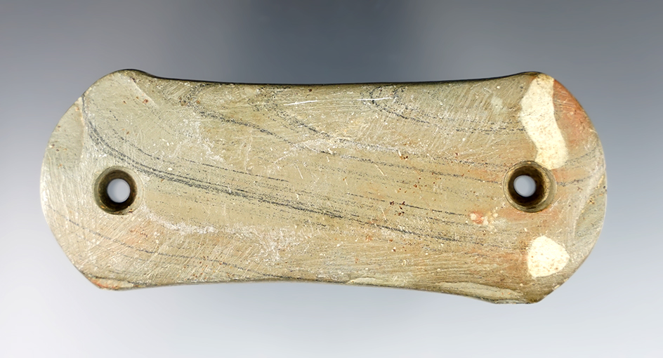 3 7/8" Glacial Kame Gorget with "worm tracks". Found in Hardin Co., Ohio. Ex. Herman Cull Collection. 