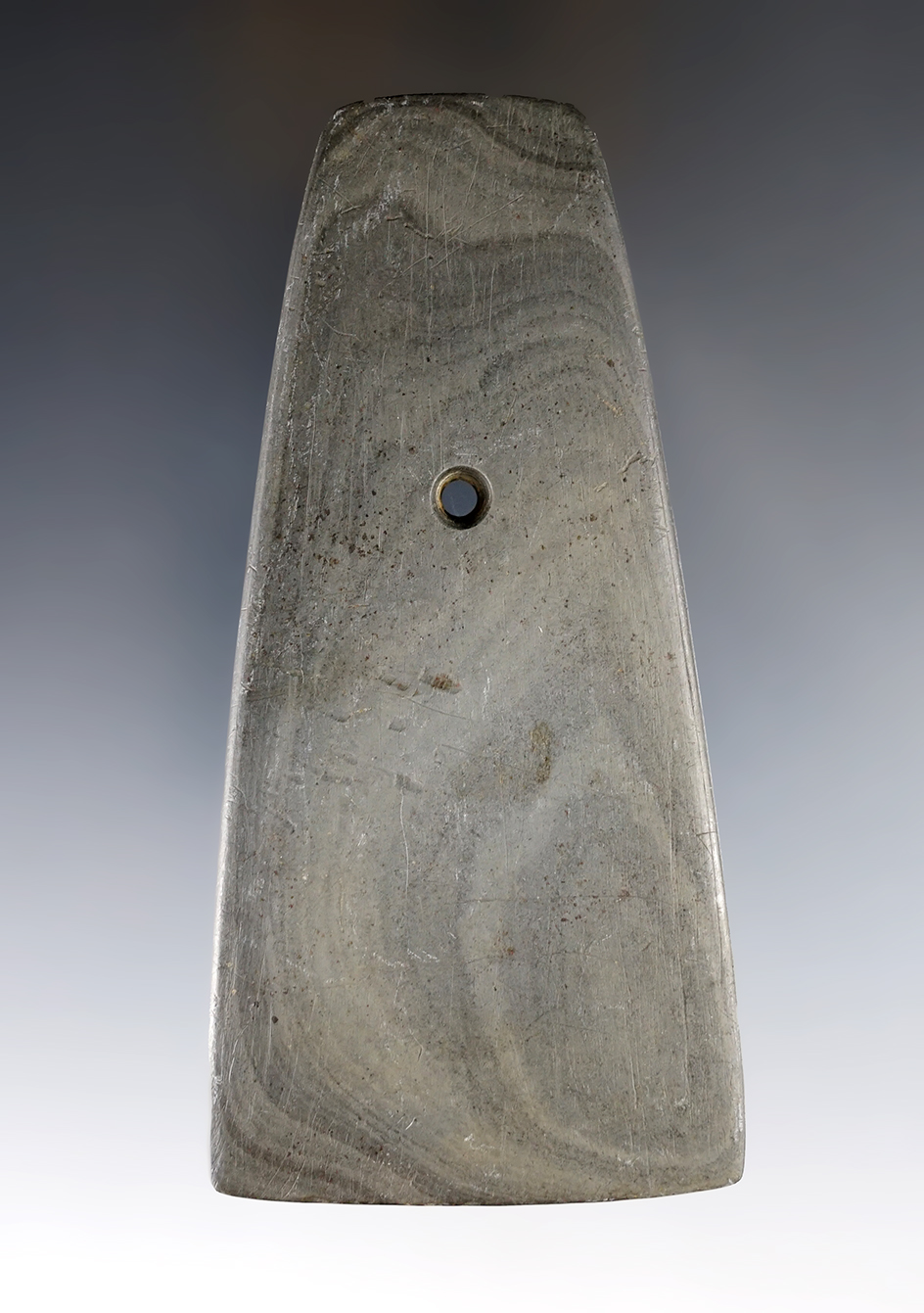 Thin 4 5/16" Hopewell Trapezoidal Pendant found in Pickaway Co., Ohio. Ex. Clark Steinhauser, J. Hahn