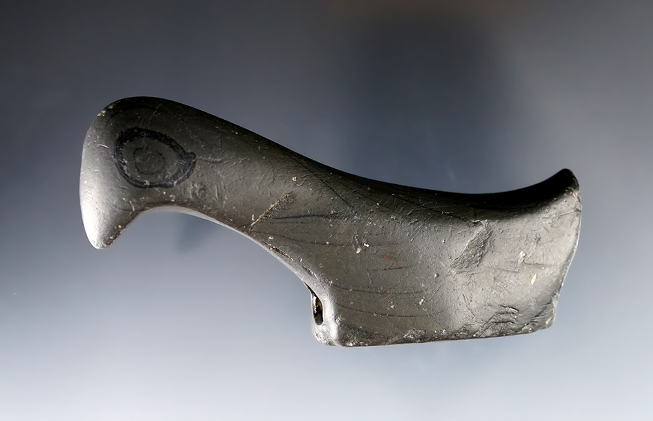 3 1/2" Glacial Kame Birdstone made from Banded Slate. Found in or near Geauga Co., Ohio. Pictured!