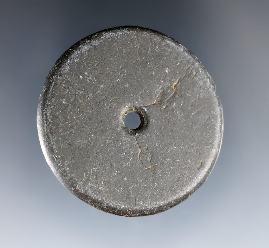 1 11/16" Late Mississippian Disc made from black Slate. Found in Wayne Co., Ohio. Ex. Marvin Filley.