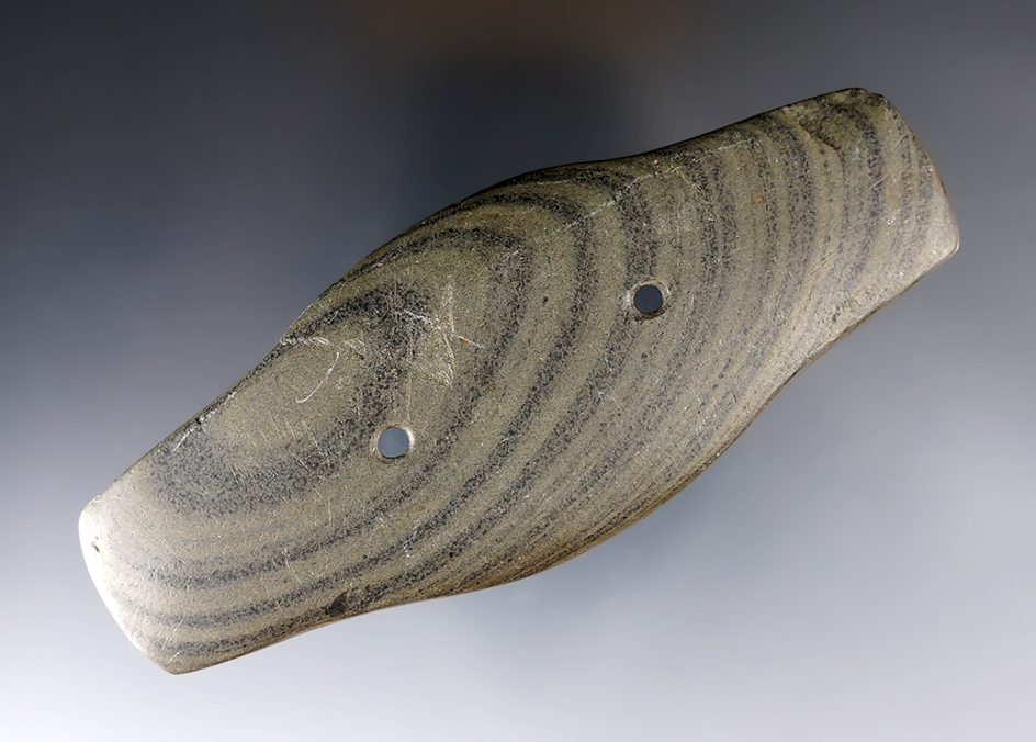 4 5/8" Hopewell Expanded Center Gorget found on the Penty Farm, Cleveland Hts., Cuyahoga Co., OH.