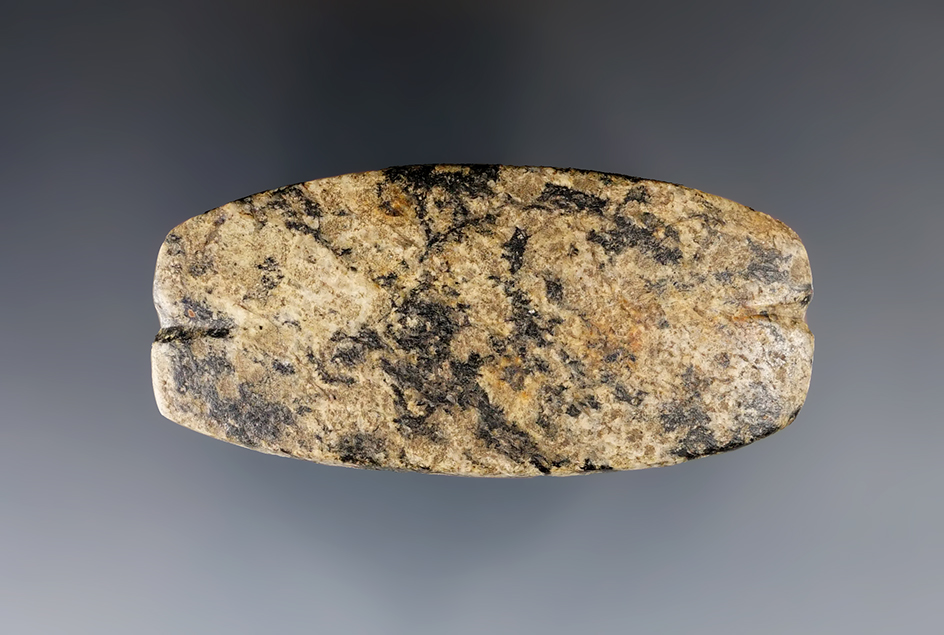 3" Archaic Notched Loafstone made from Granite. Ex. Gilbert Dilley Collection. 