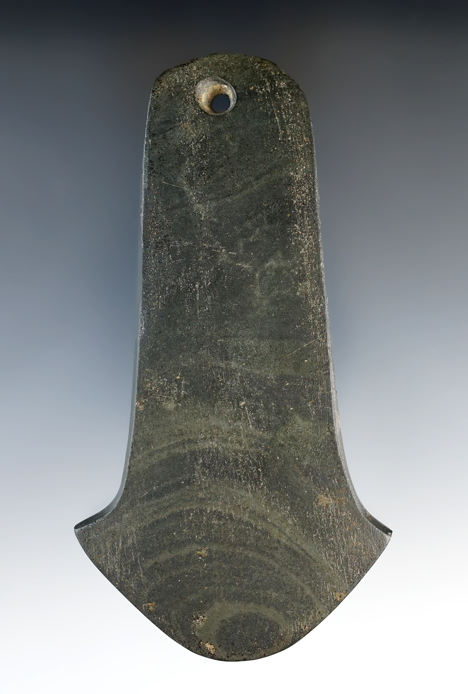 4 1/2" Adena Anchor Pendant found in Hardin Co., Ohio. Ex. Leslie Hill (#4361), Norm Kley (#2146).