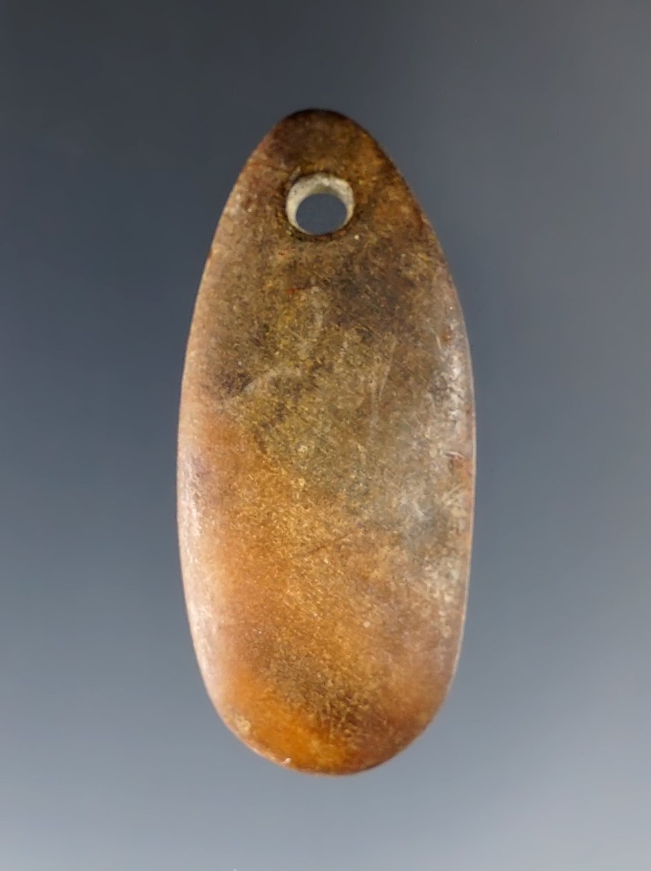 Miniature 1 5/8" Mississippian Ovate Pendant made from a flat curved river pebble. Medina Co., Ohio. 