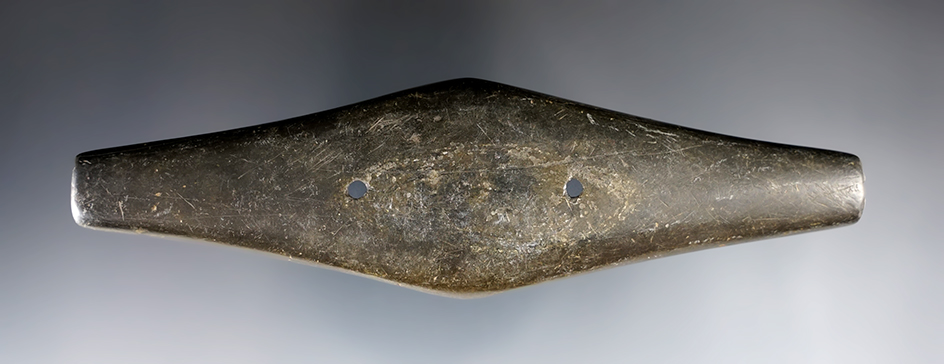 5 5/8" Adena Expanded Center Gorget made from Slate. Found in Union Co., Ohio. Ex. Richard Turner.