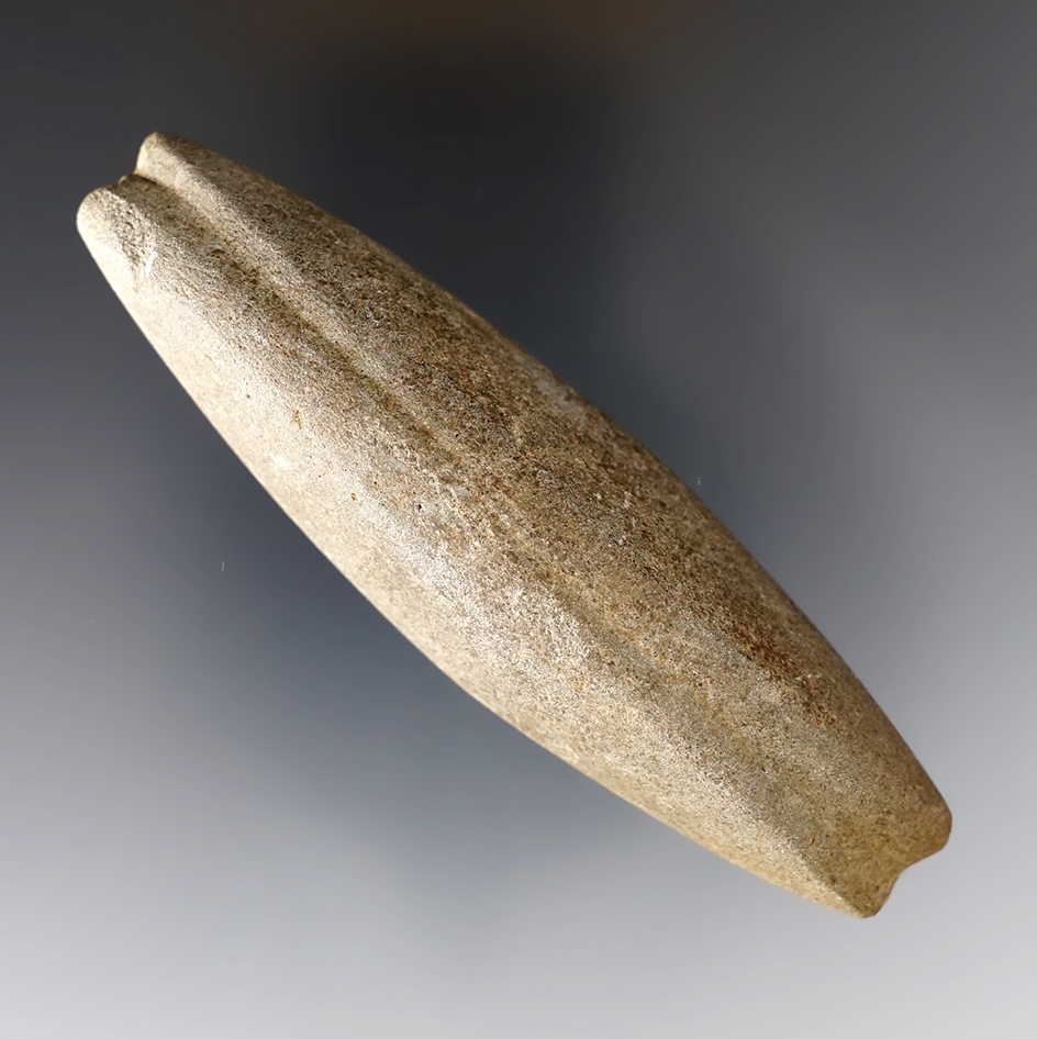 3 5/8" Archaic Loafstone  that is uniquely grooved on the top. Found in Licking Co., Ohio. Ex. Bill Wertz 