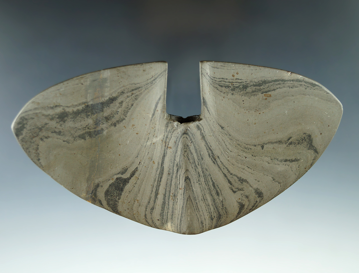 Rare style 5 5/8" Single Notch Butterfly Bannerstone with one wing  broken and glued.