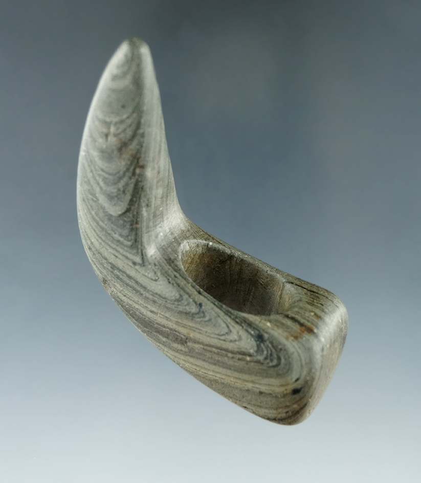 2 1/16" x 1 7/8" Archaic Geniculate that is etched and engraved - Hardin Co., Ohio.  Bennett COA.