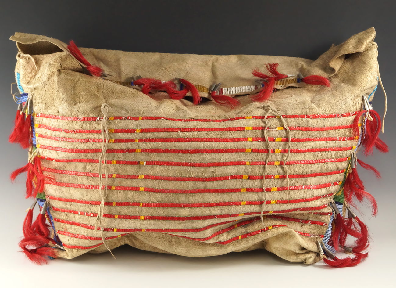 20 1/2" Long by 12" Tall by 2 1/2" Wide Sioux Beaded Hide Possible Bag, Circa 1875-1885.