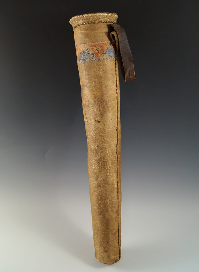 18" Long by 3 1/4" Wide Parfleche Cylinder Container. Unusual form possibly an arrow quiver.