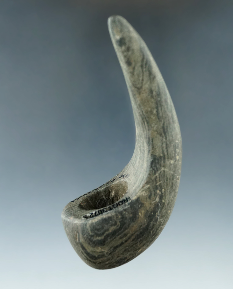 3 3/8" Archaic Geniculate found in Wayne Co., Ohio. Pictured in Ohio Slate Types. Ex. Dr. Copeland.