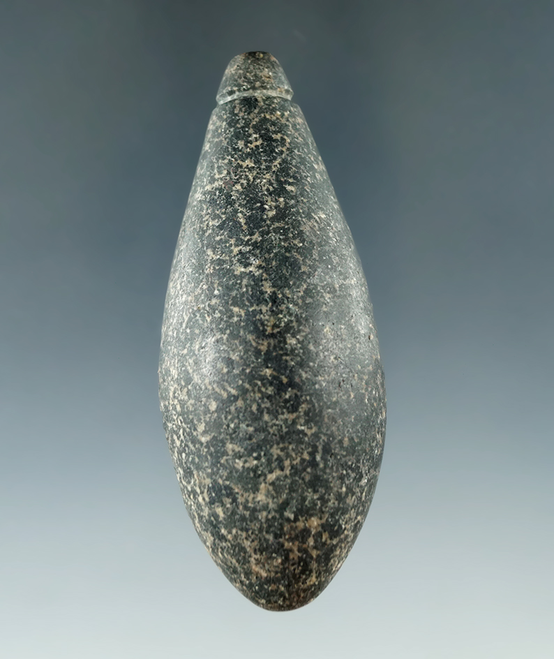 3" Archaic Grooved Plummet  found in Hamilton Co., Ohio. Ex. Hugh Huff Collection.