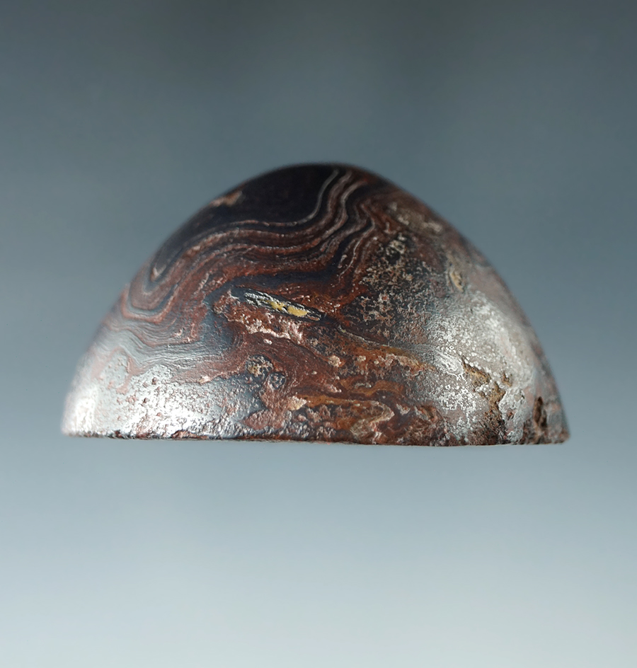 2 1/16" Adena Hematite Cone, Ross Co., Ohio. Incredible material pattern. Pictured.