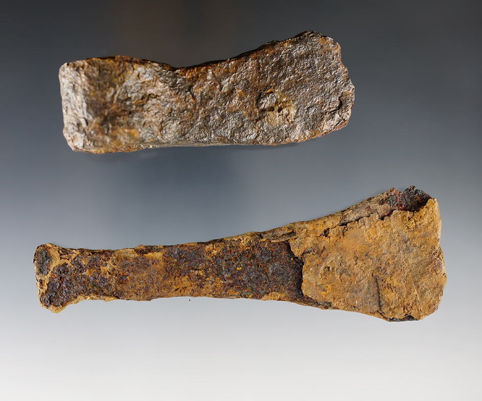 Pair of Axe Heads found at Genoa Fort in Genoa, New York. The largest is 5 1/2".
