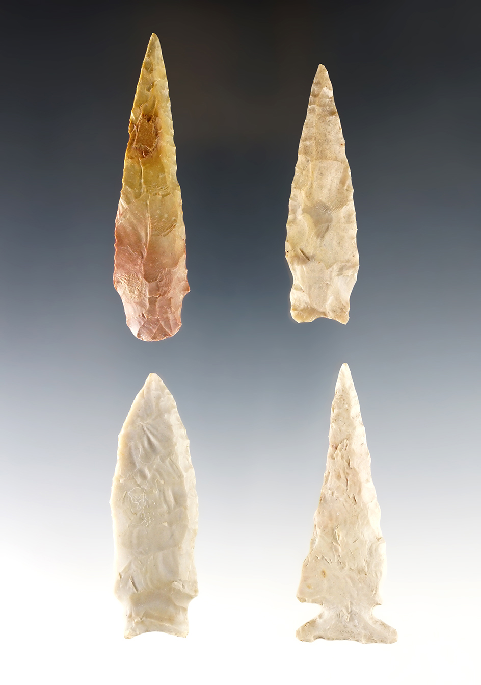 Set of 4 nice Points found in Texas. The largest is 2 3/4".