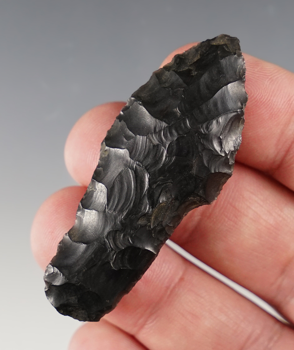 Exceptional 2 5/16" Cougar Mountain - Southeast Oregon. Nice ancient grinding to the stem sides. 