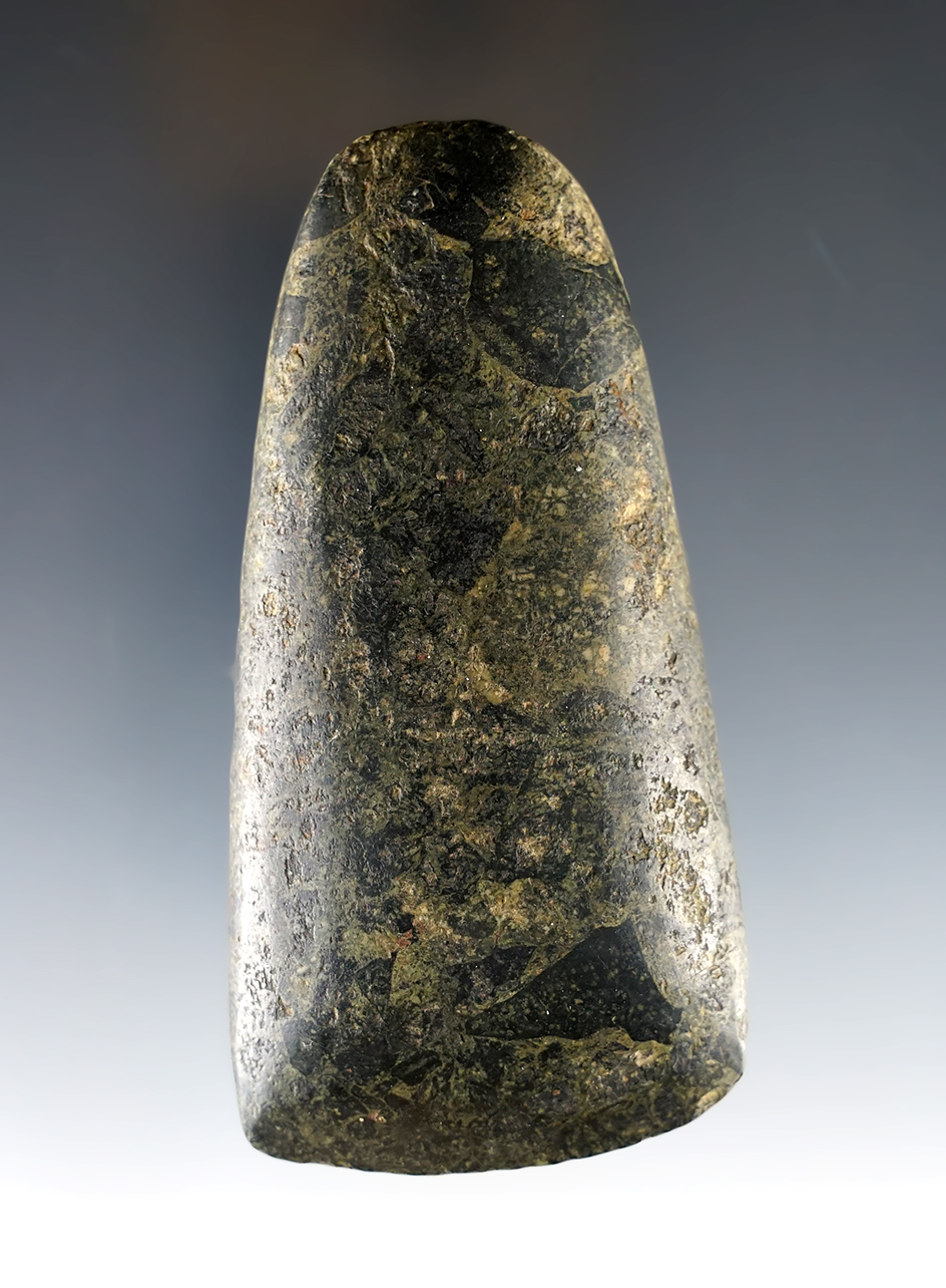Fine 3 5/8" Adze made from exotic Hardstone. Found at the Great Gully Site in New York.