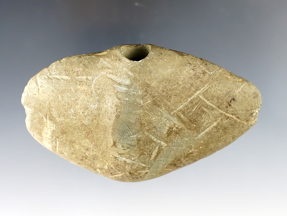 3 7/8" wide Wing Bannerstone with drilling started. Found near Manchester, Summit Co., Ohio. 