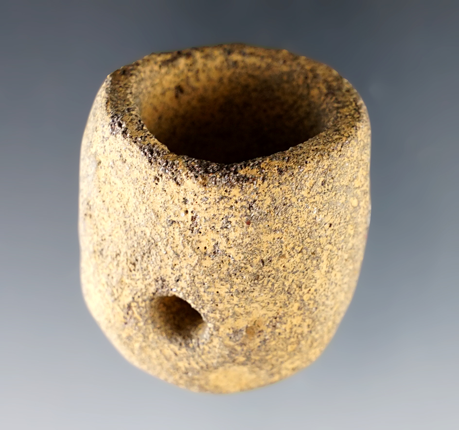1 3/4" tall Vasiform Pipe made from Sandstone. Found in Paulding Co., Ohio. Ex. Mel Wilkens.