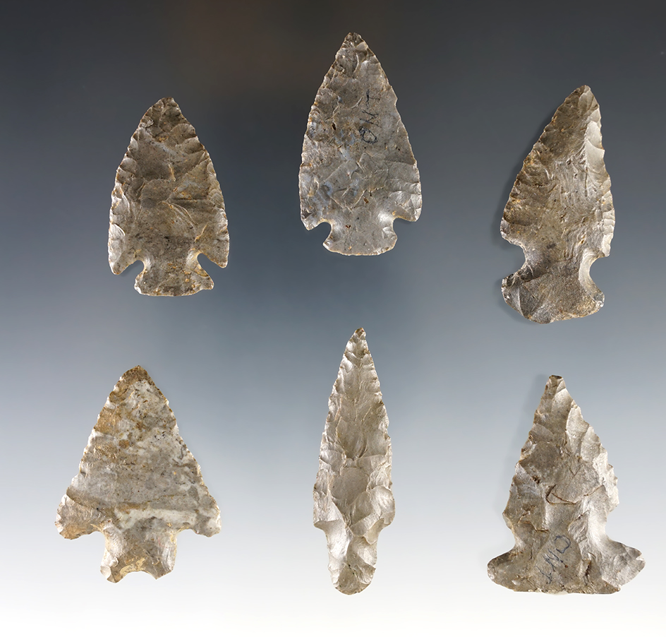 Set of 6 nice New York Points. The largest is 2".