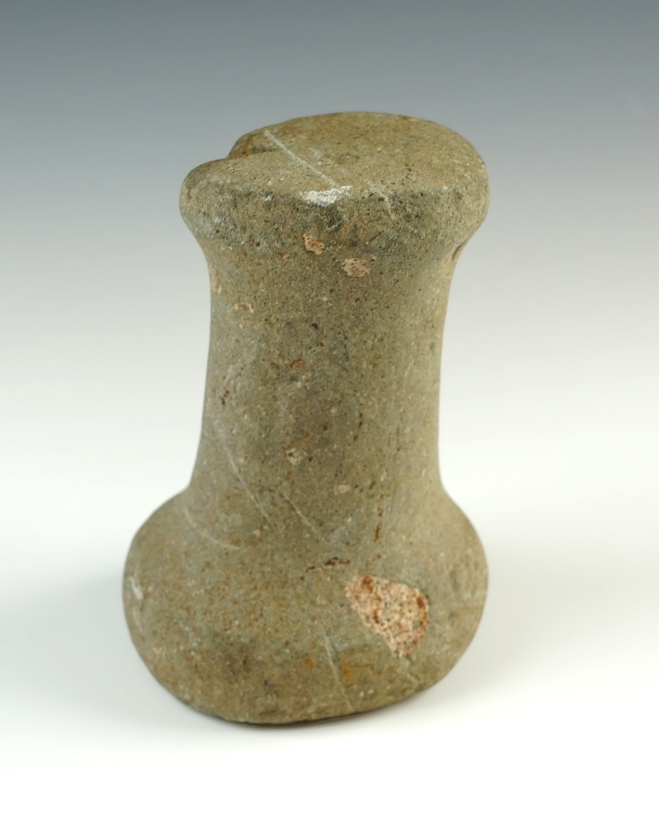 Well styled 5 1/4" tall Knobbed Bell Pestle - Auglaize Co., Ohio. Heavily patinated Hardstone.
