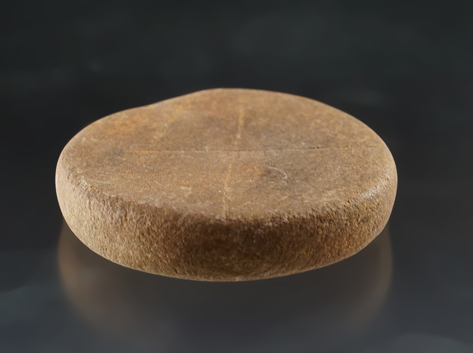 Heavily patinated 2 5/16" Fort Ancient Sandstone Disk with engravings on one side - Kentucky.