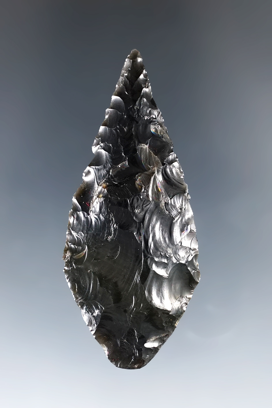 Nicely styled 2 1/4" Obsidian Leaf Blade found in southern Oregon.