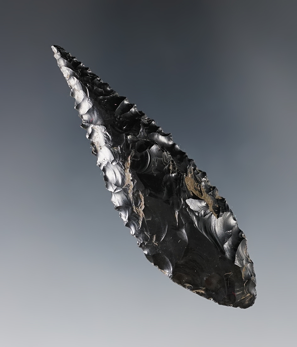 Excellent serrations on this 3 1/16" Obsidian Leaf Blade found in southern Oregon.