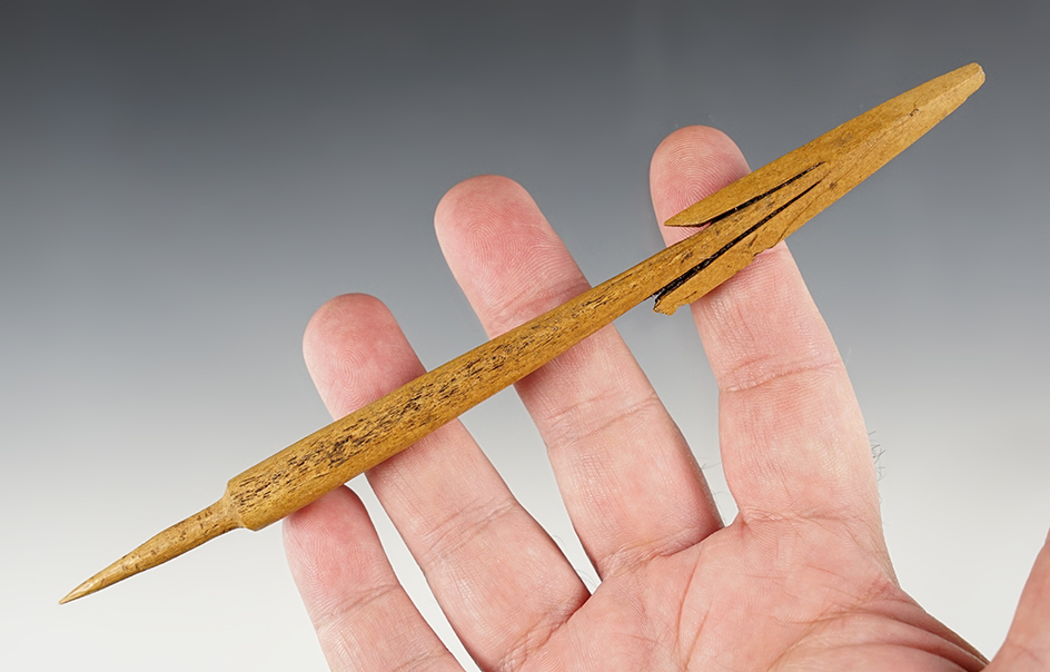 7 1/4" nicely styled Inuit bone harpoon tip from Alaska.