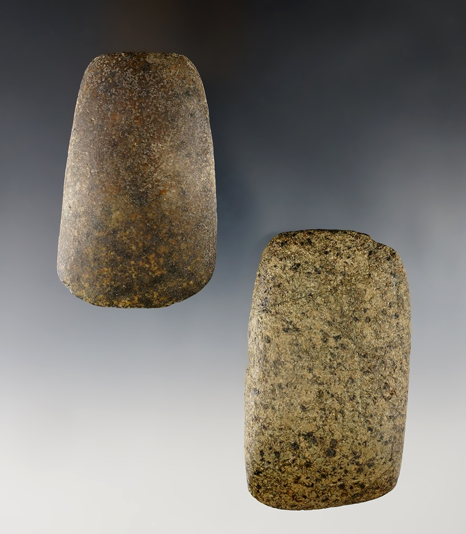 One 3 1/4" Celt and one 2 7/8" Adze, both made of Hardstone with sharp bits. Richland Co., Ohio