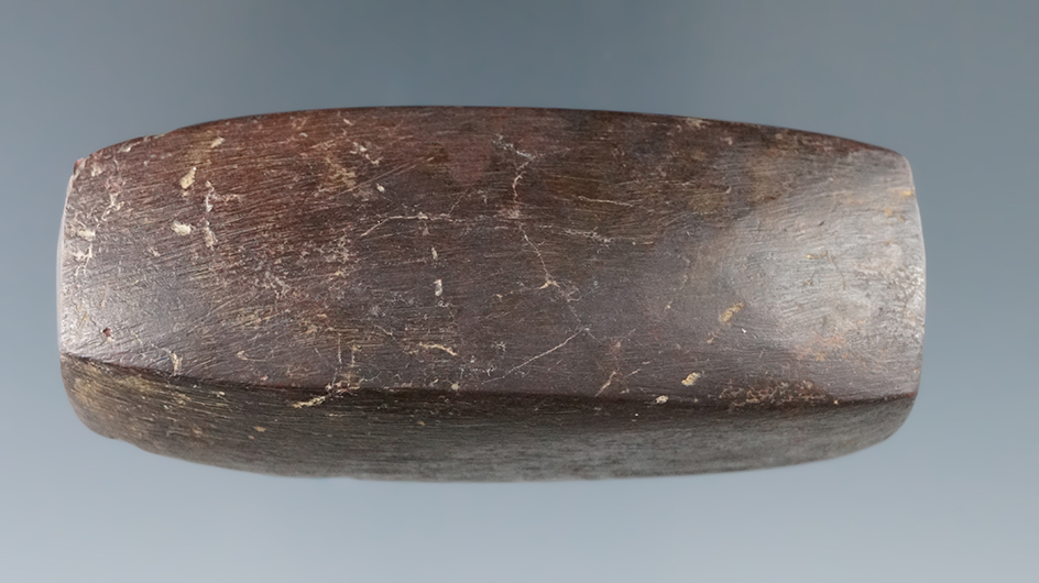 2 5/8" Early Woodland Loafstone made from red Hematite, Licking Co., Ohio. Ex. Dr. Jack Knapp.