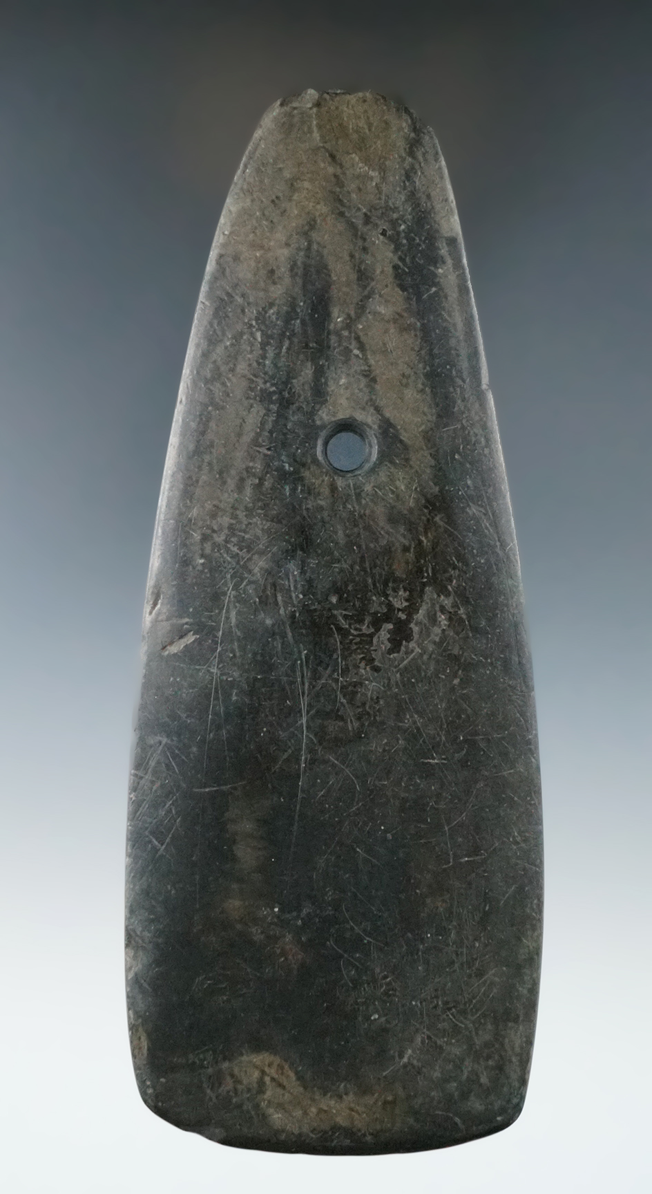 6" Hopewell Trapezoidal Pendant made from black and tan Mottled Slate, found in the vicinity of Park