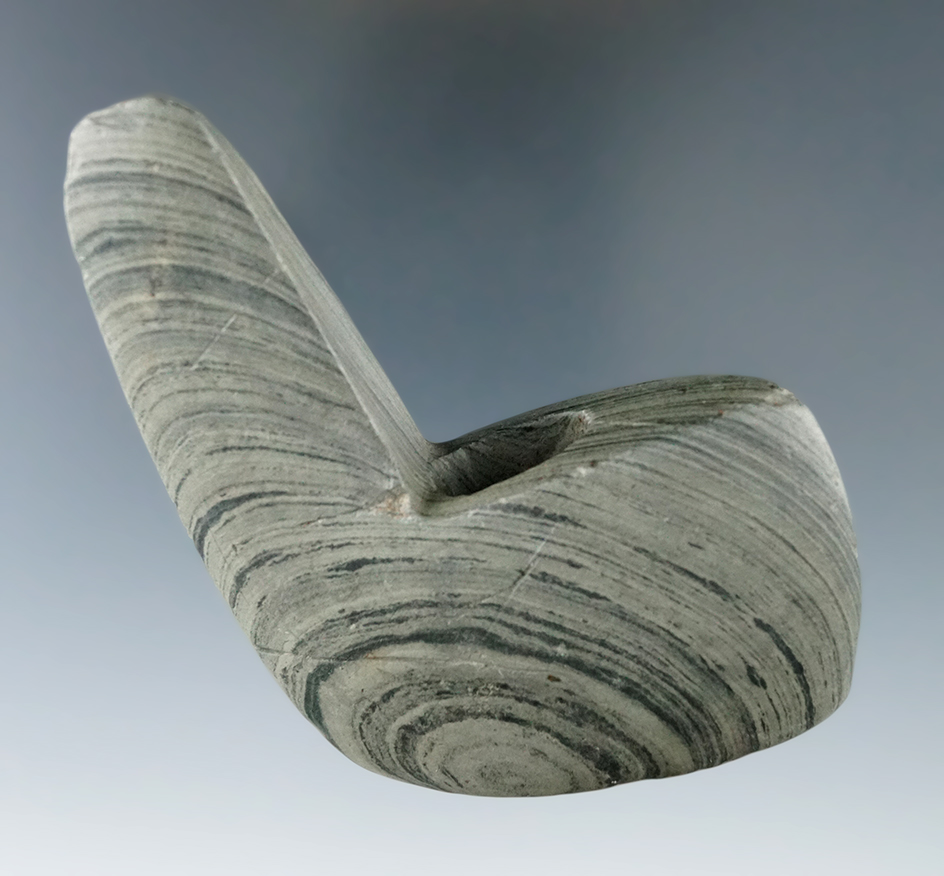 3 1/4" Late Archiac Geniculate made from green and black Banded Slate, found near Celina, Mercer Co.