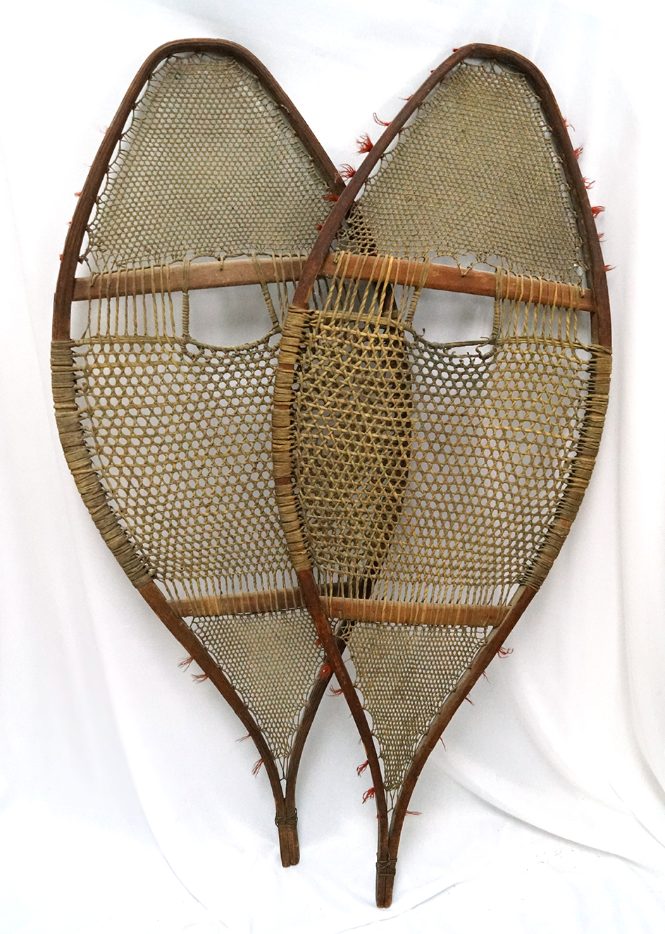 Large pair of vintage circa 1800's Algonquin type woven Snow Shoes.