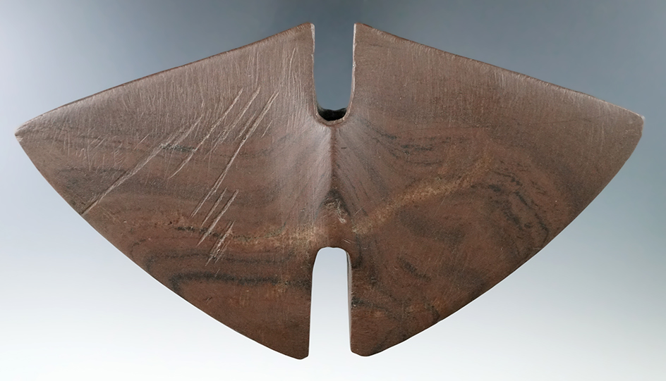 Sale highlight 6 1/2" x 3 13/16" Archaic Butterfly Bannerstone found in Marion Co., Ohio. Pictured!