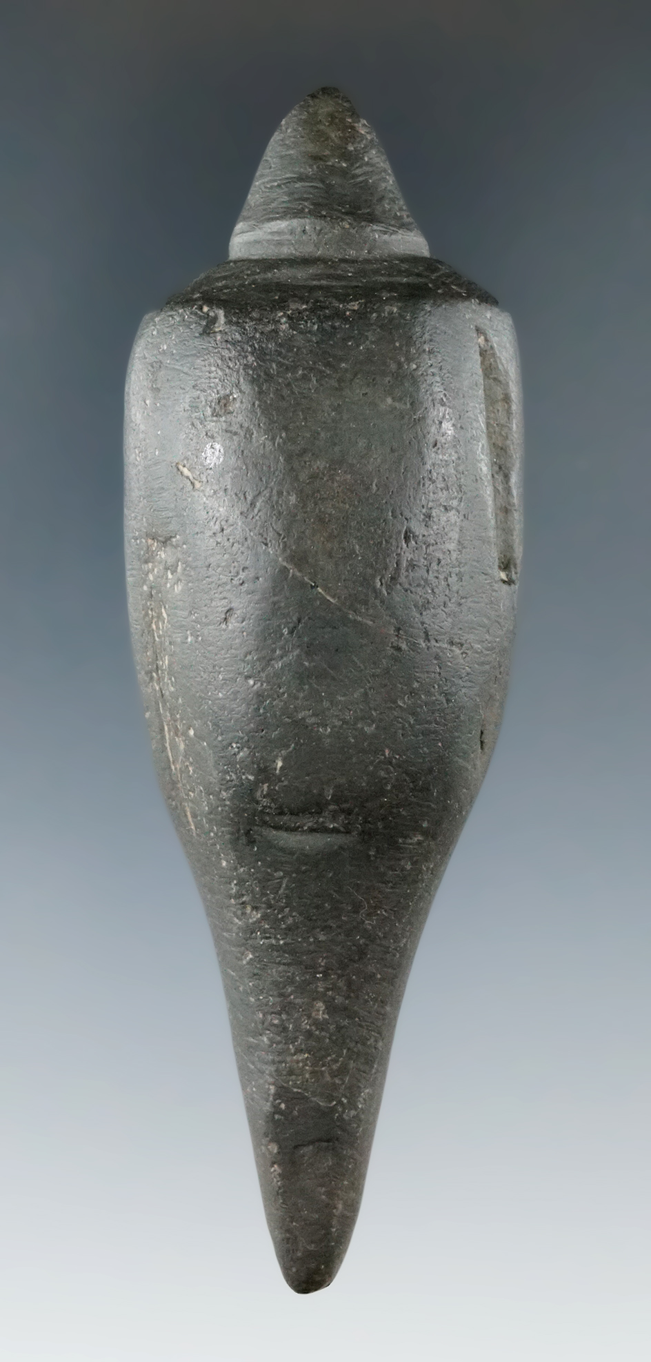 3 7/8" Lizard Effigy found on the Slaugh Farm near Cheshire, Berlin Twp., Delaware Co., Ohio. Pictur