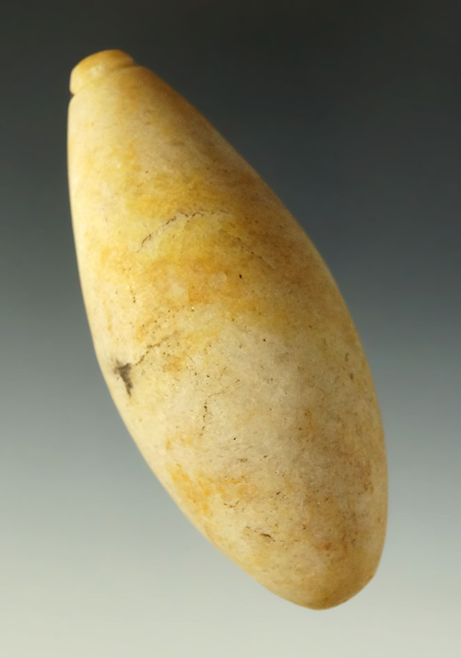 Highly polished 3 1/2" x 1 1/2" Grooved Plummet found in Sandusky Co., Ohio. Ex. Morgan, Bauer.