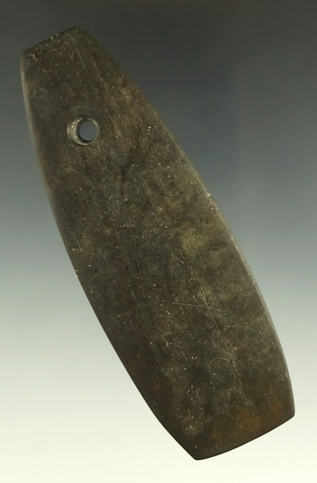 4 1/16" Hopewell Trapezoidal Pendant, found in Franklin Co., Ohio. Ex. J. Perry, Hillen,  Harding.