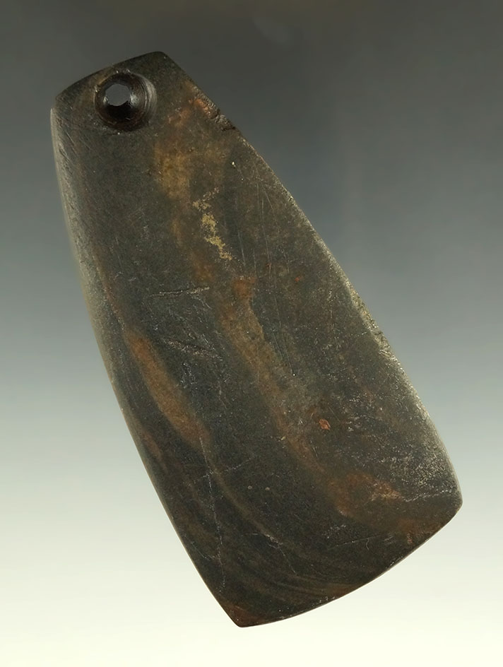 3 11/16" Adena Trapezoidal Pendant found in Pike Co., Ohio by Ralph Lamcason in 1963. COA.