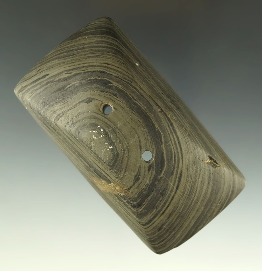 3 3/8" Adena Semi-Keeled Gorget, Union Co., Ohio. Ex. Meuser, Dean Driskill Collections. Pictured!