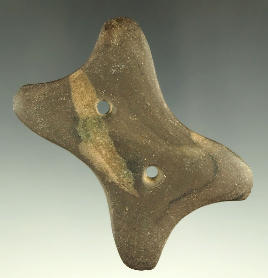 Rare! 2 9/16" Hopewell Reel Gorget, Clinton Co., Indiana. Ex. Ritchie, Fuller, Brooks. Pictured!