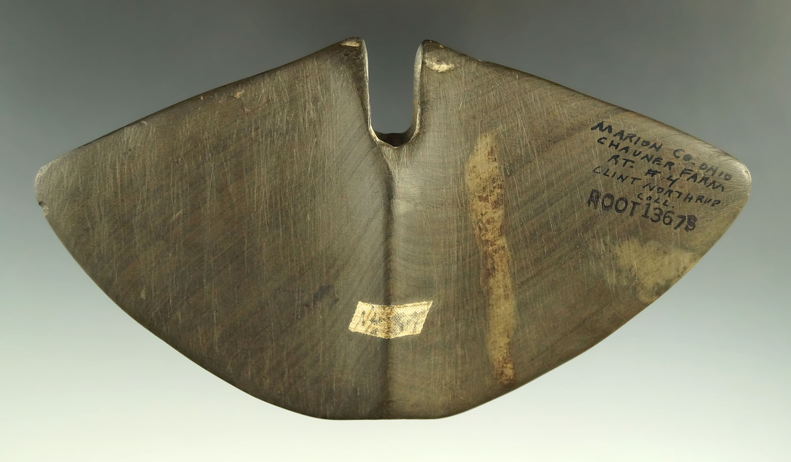 5 1/2" Archaic Single Notch Butterfly Bannerstone, Marion Co., Ohio. Ex. Wachtel - pictured!